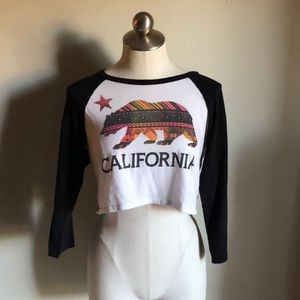 Forever 21 California Bear Graphic Crop Top Baseball 3/4 Length Crop Top Small